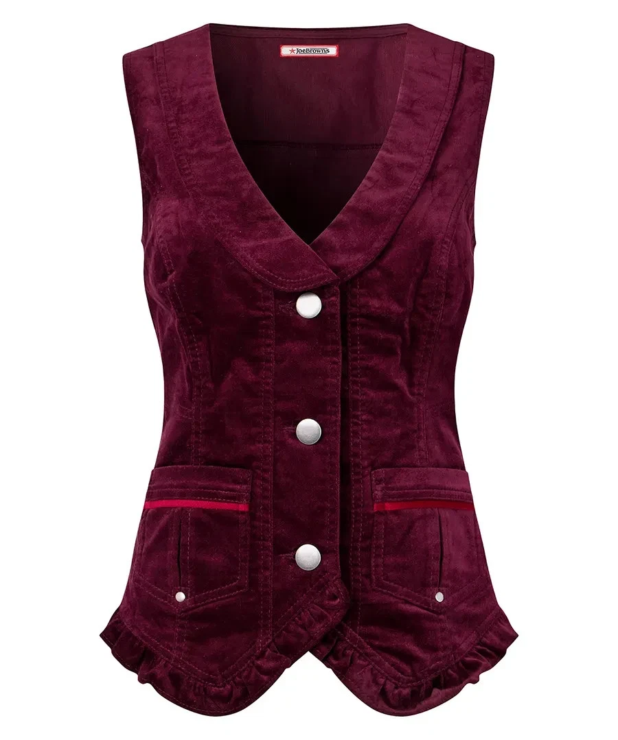 Joe Browns Freya burgundy corduroy waistcoat, front view