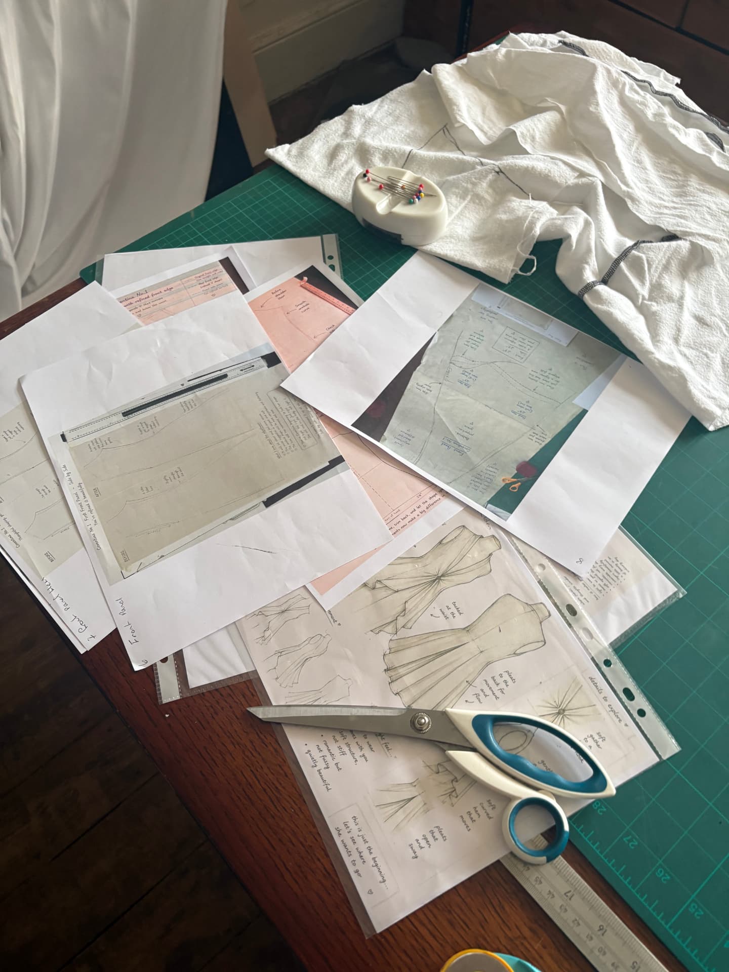 Patterns, linen, and an idea slowly taking shape.