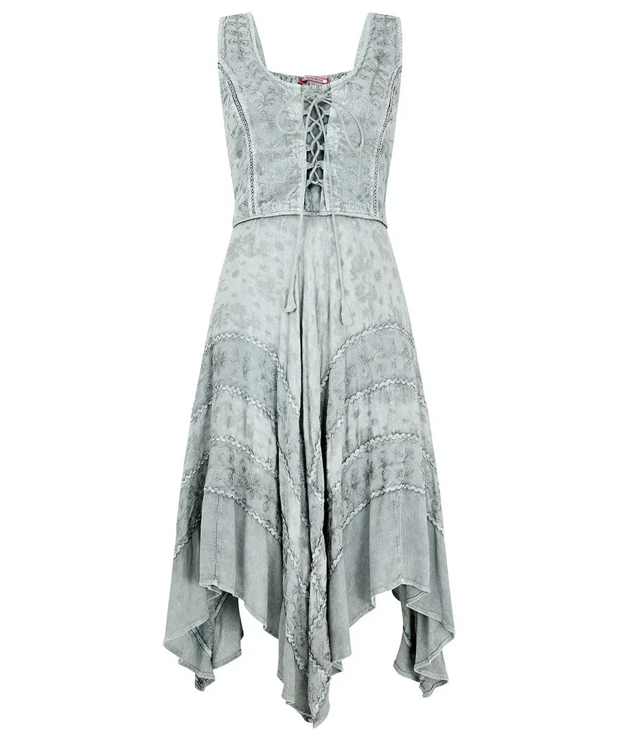 Joe Browns Evie Grey Boho Embroidered Handkerchief Hem Midi Dress