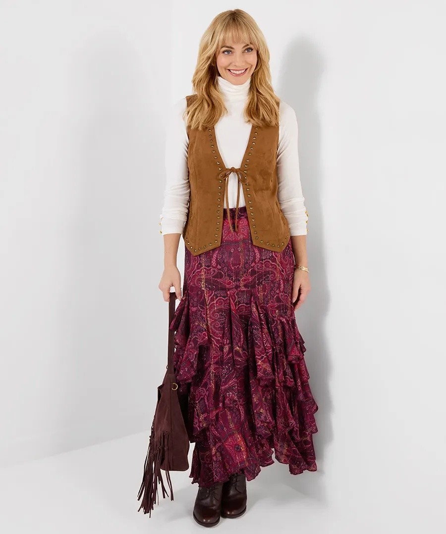 Joe Browns Boho Faux Suede Studded Waistcoat – Tan