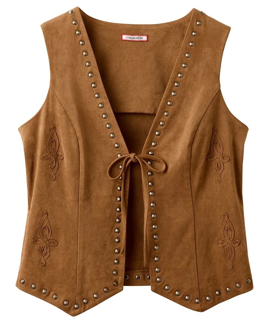 Joe Browns Boho Faux Suede Studded Waistcoat – Tan