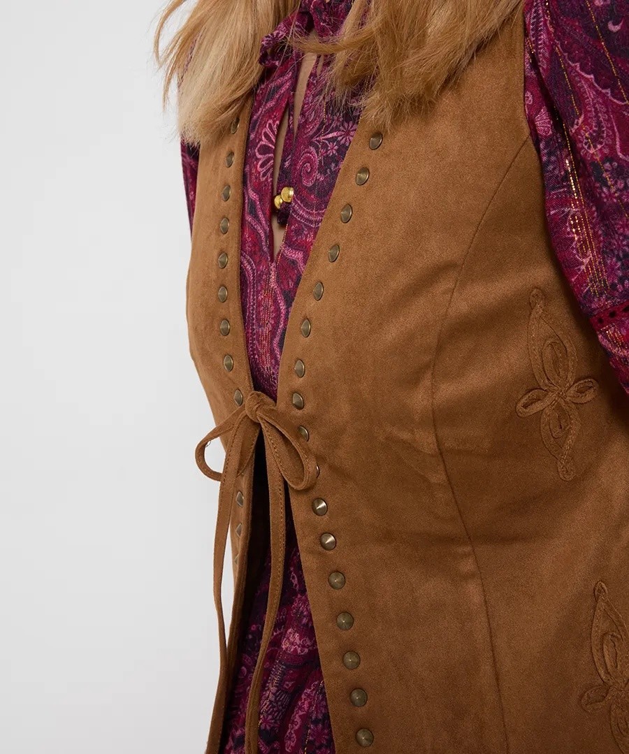 Joe Browns Boho Faux Suede Studded Waistcoat – Tan