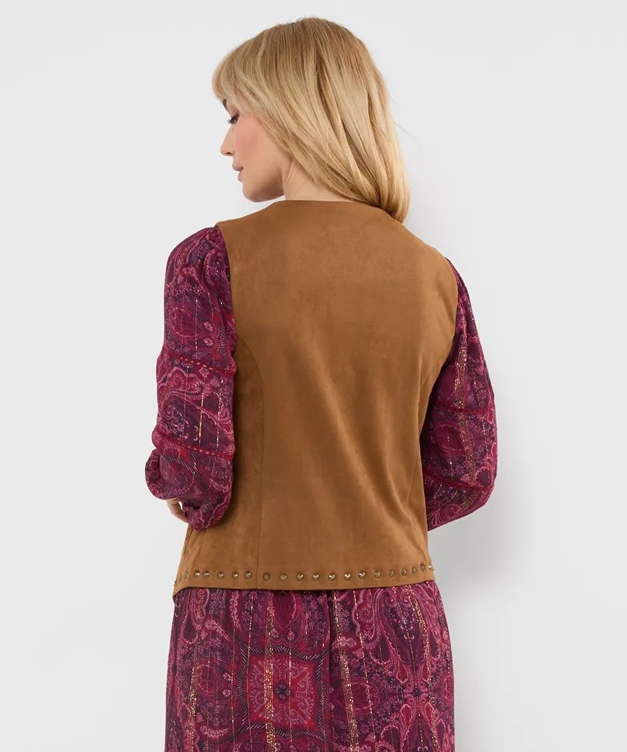 Joe Browns Boho Faux Suede Studded Waistcoat – Tan