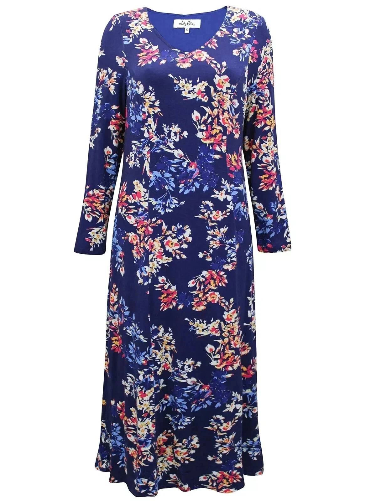 L.E. Neive Navy Floral Jersey Midi Dress