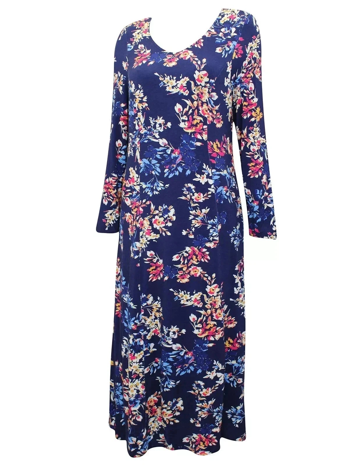 L.E. Neive Navy Floral Jersey Midi Dress