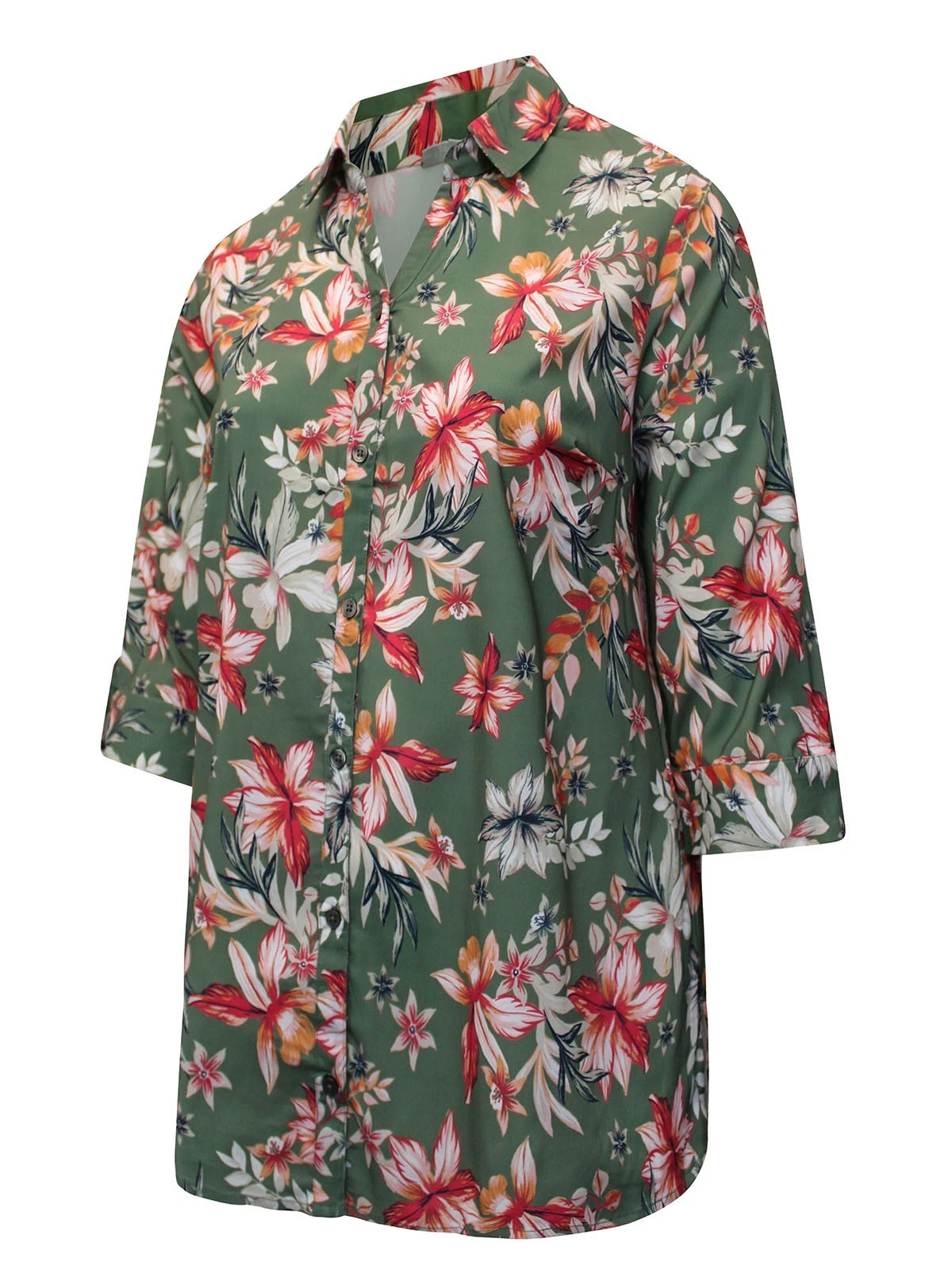 Catherines Olive Green Floral Stretch Blouse Plus Size
