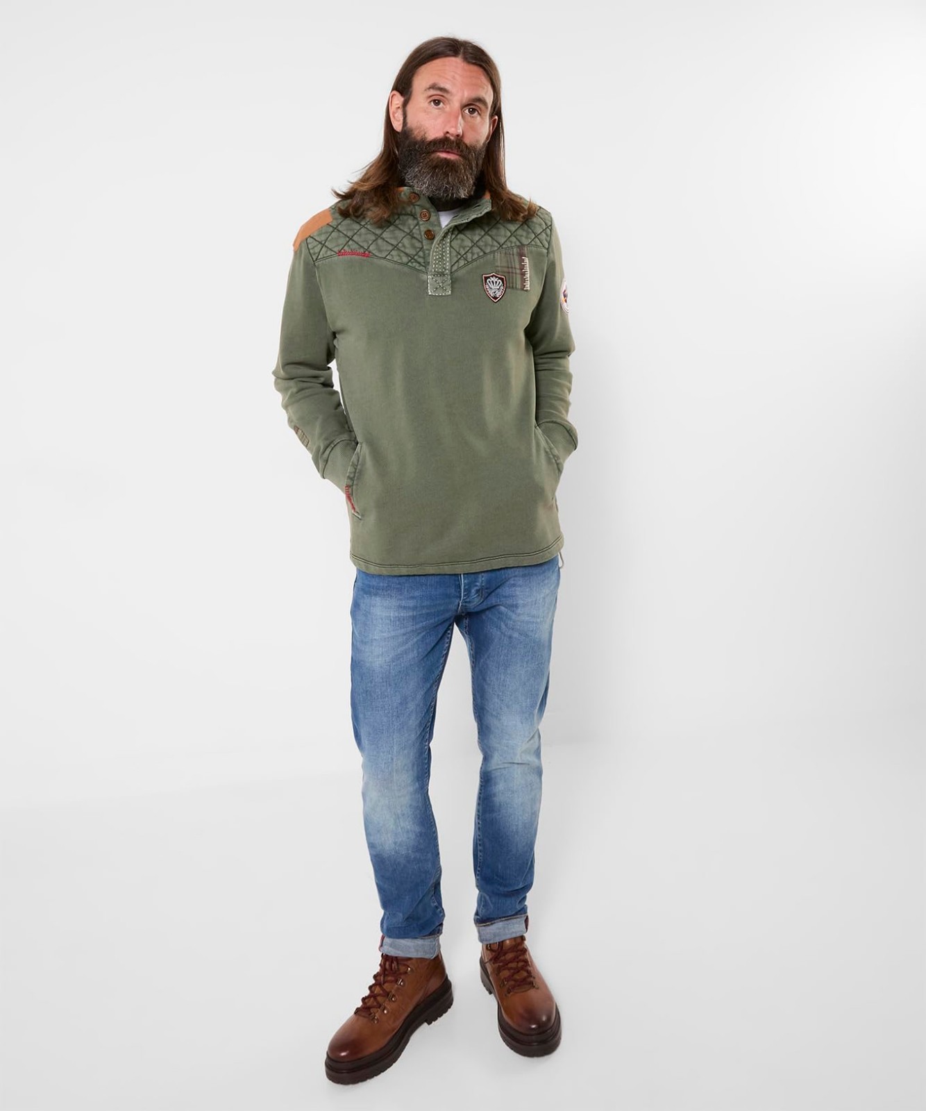 Joe Browns Men’s Badged and Customised Funnel Top – Khaki