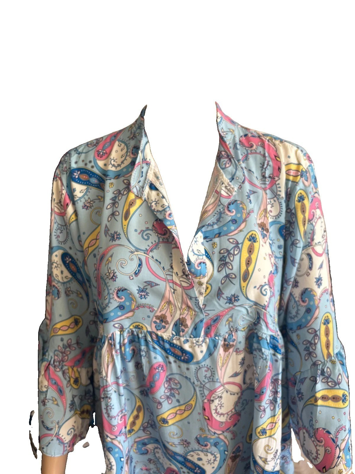 Italian Paisley Print Smock Dress – Sky Blue