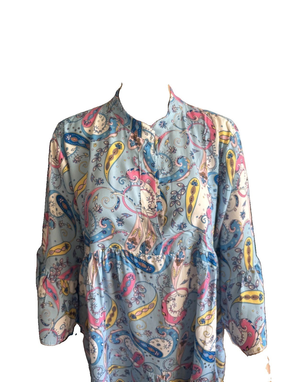 Italian Paisley Print Smock Dress – Sky Blue