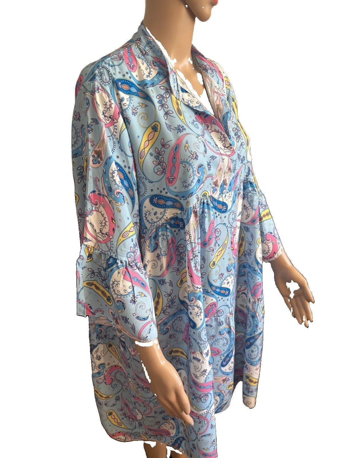 Italian Paisley Print Smock Dress – Sky Blue