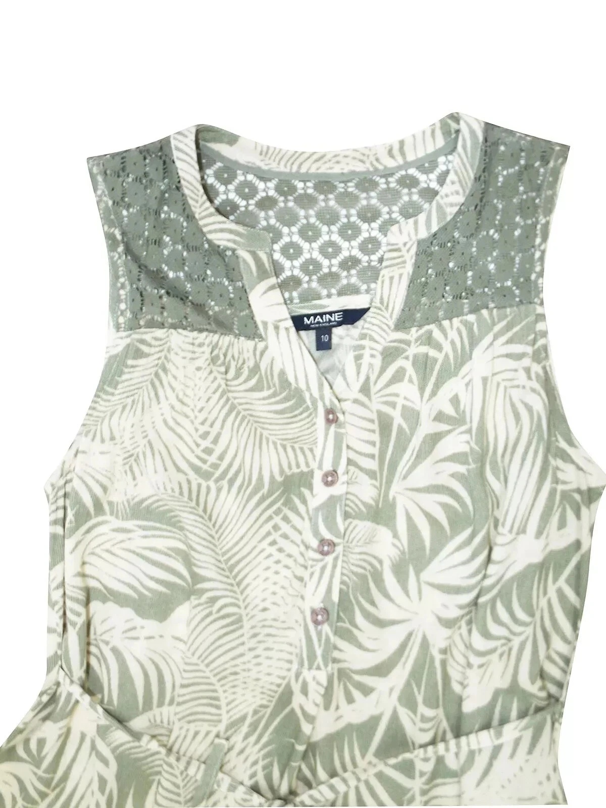 Women’s Khaki Sage Leaf Lace Sleeveless Tunic Top
