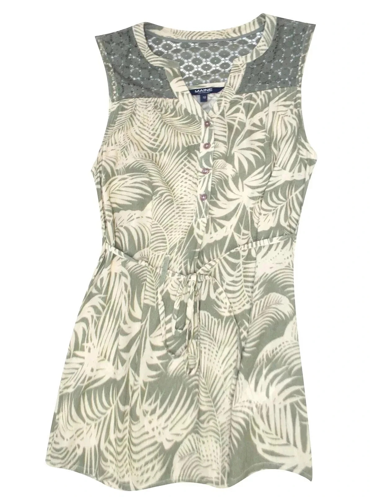 Women’s Khaki Sage Leaf Lace Sleeveless Tunic Top