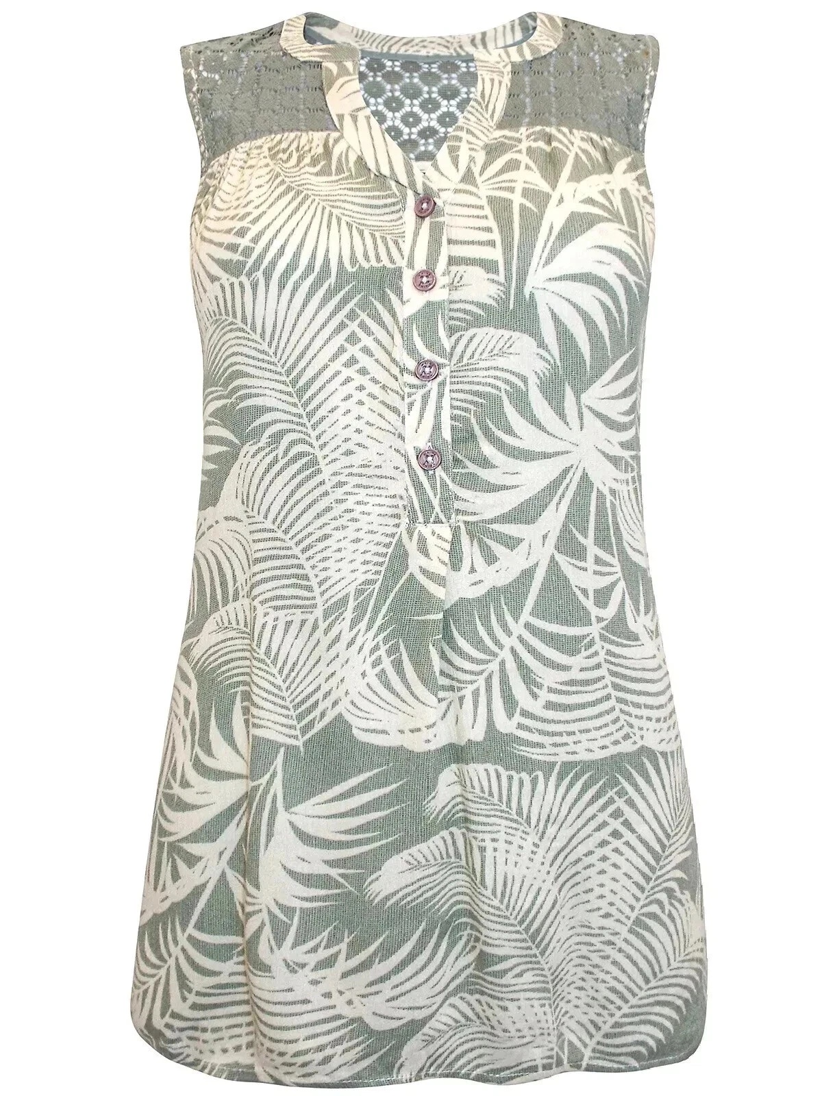 Women’s Khaki Sage Leaf Lace Sleeveless Tunic Top