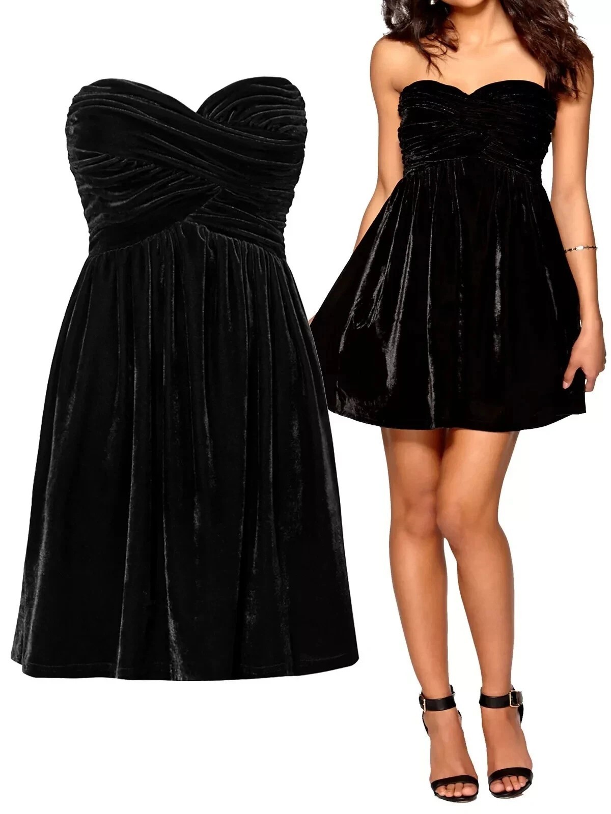 Model Behaviour Black Velvet Bardot Skater Dress