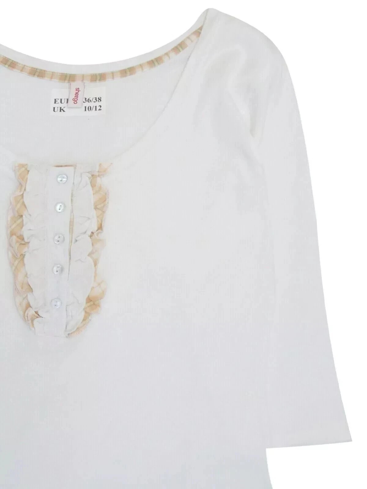 Women’s White Pure Cotton Ruffle Henley Neck Top