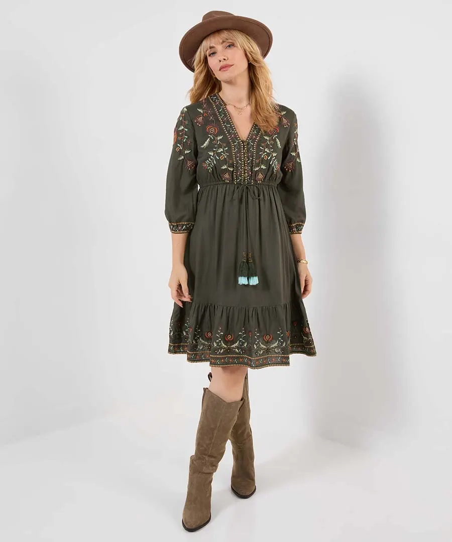 Joe Browns Elegant Embroidered Mini Dress – Green