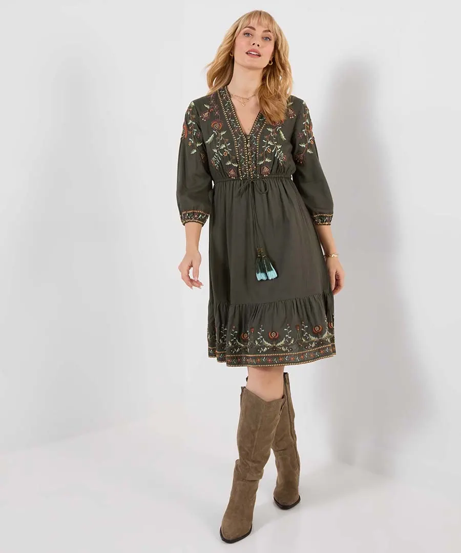 Joe Browns Elegant Embroidered Mini Dress – Green
