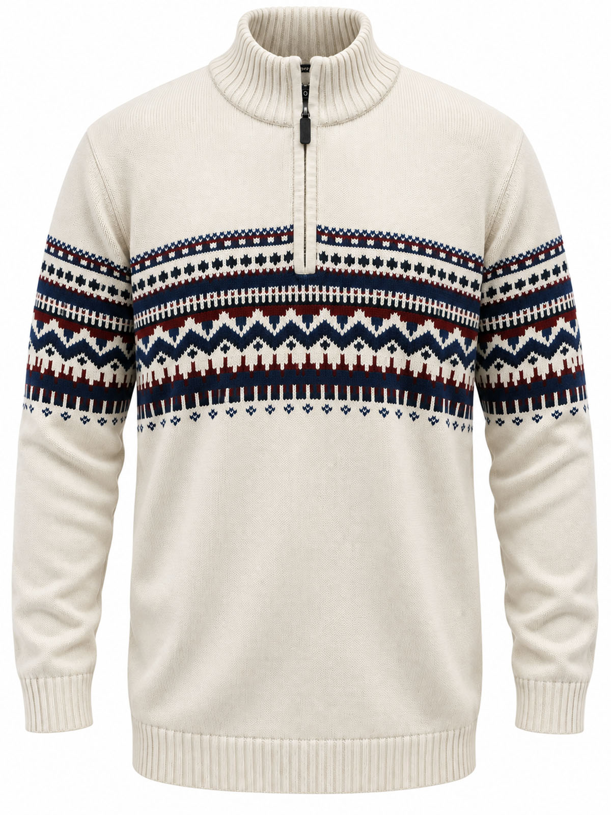 Ivory Men’s Fair Isle Knitted Quarter-Zip Jumper