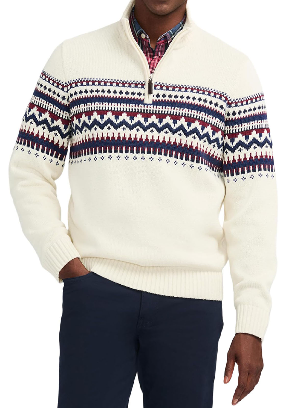 Ivory Men’s Fair Isle Knitted Quarter-Zip Jumper