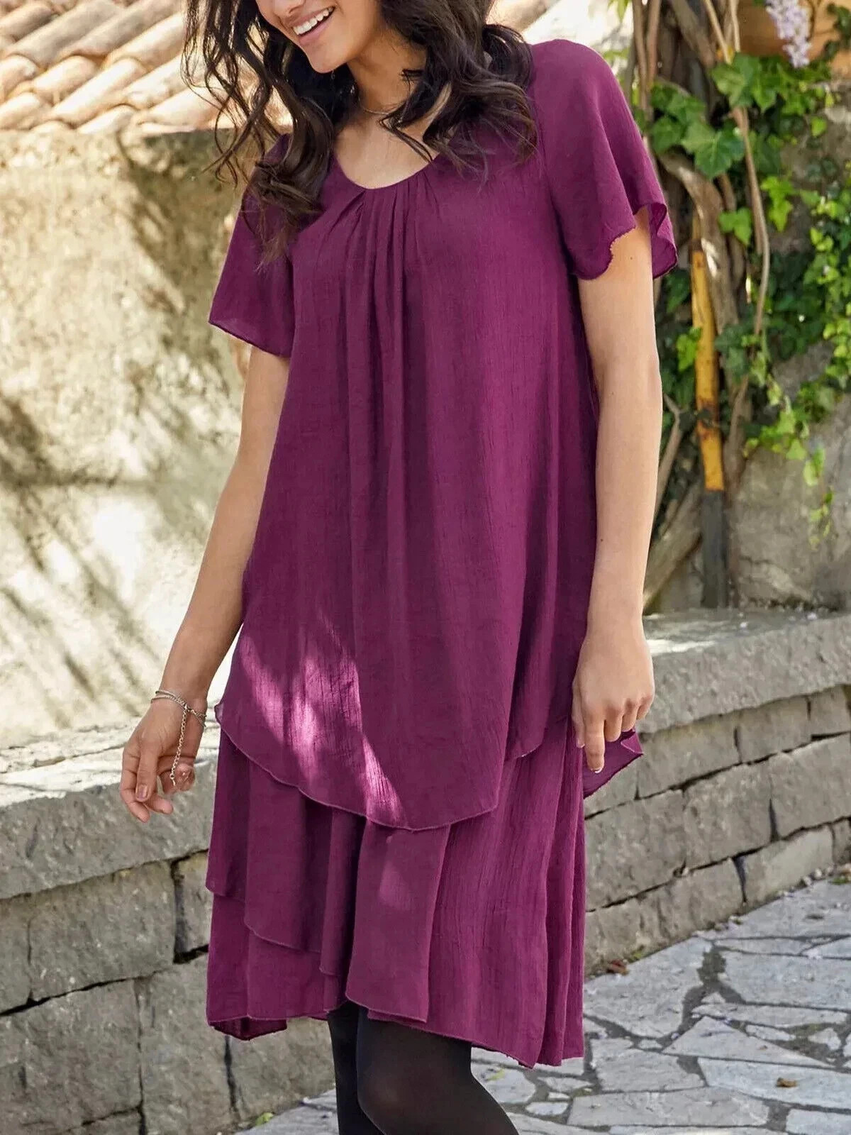 Women’s Plum Pink Layered Hem Midi Dress
