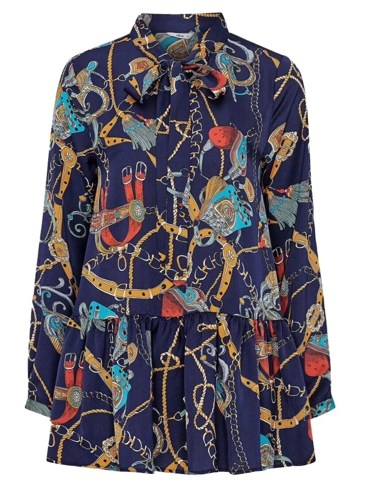Ellos Women’s Navy Satin Pussy Bow Blouse