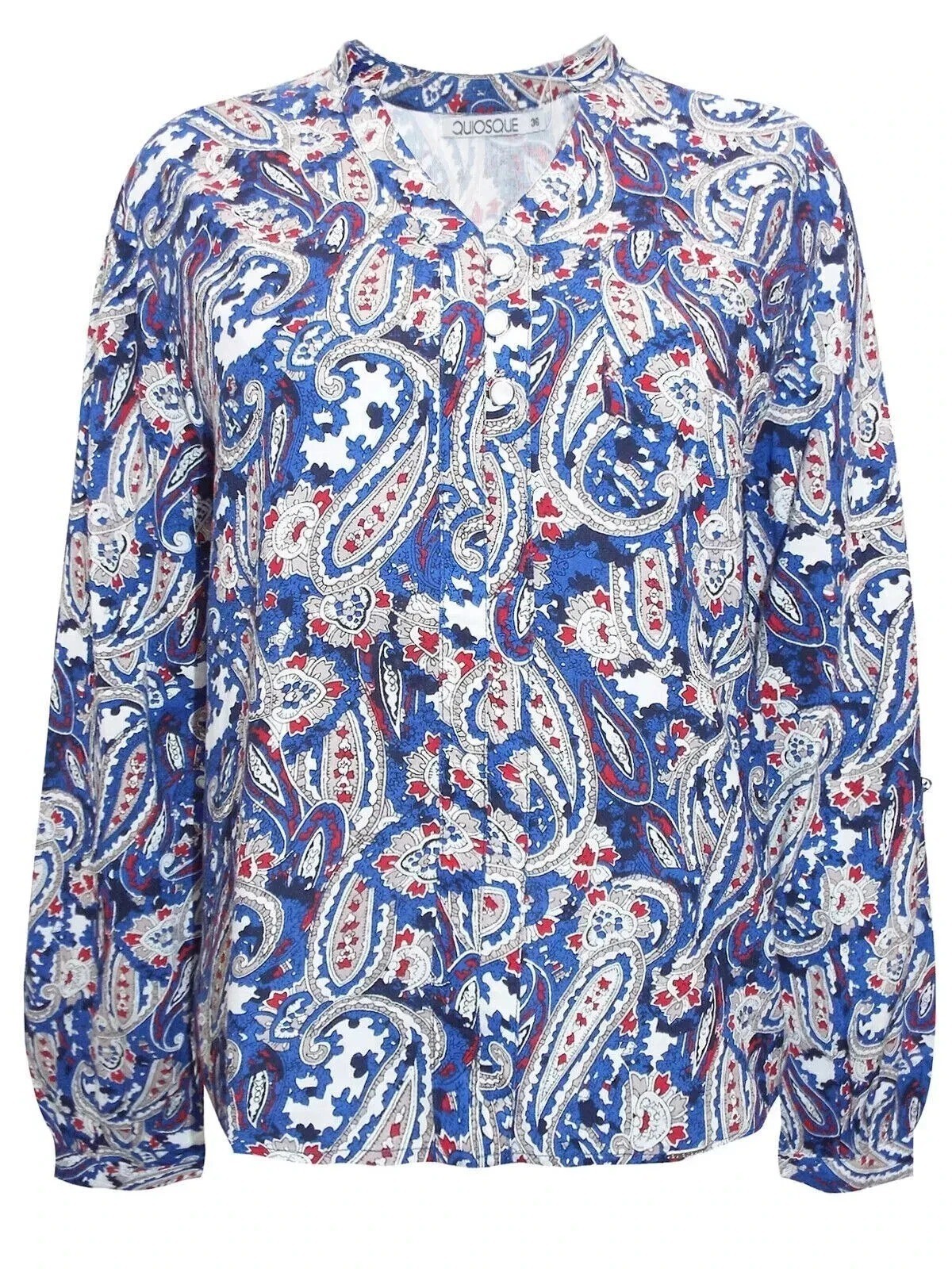 Quiosque Women’s Blue Paisley Roll-Tab Sleeve Blouse