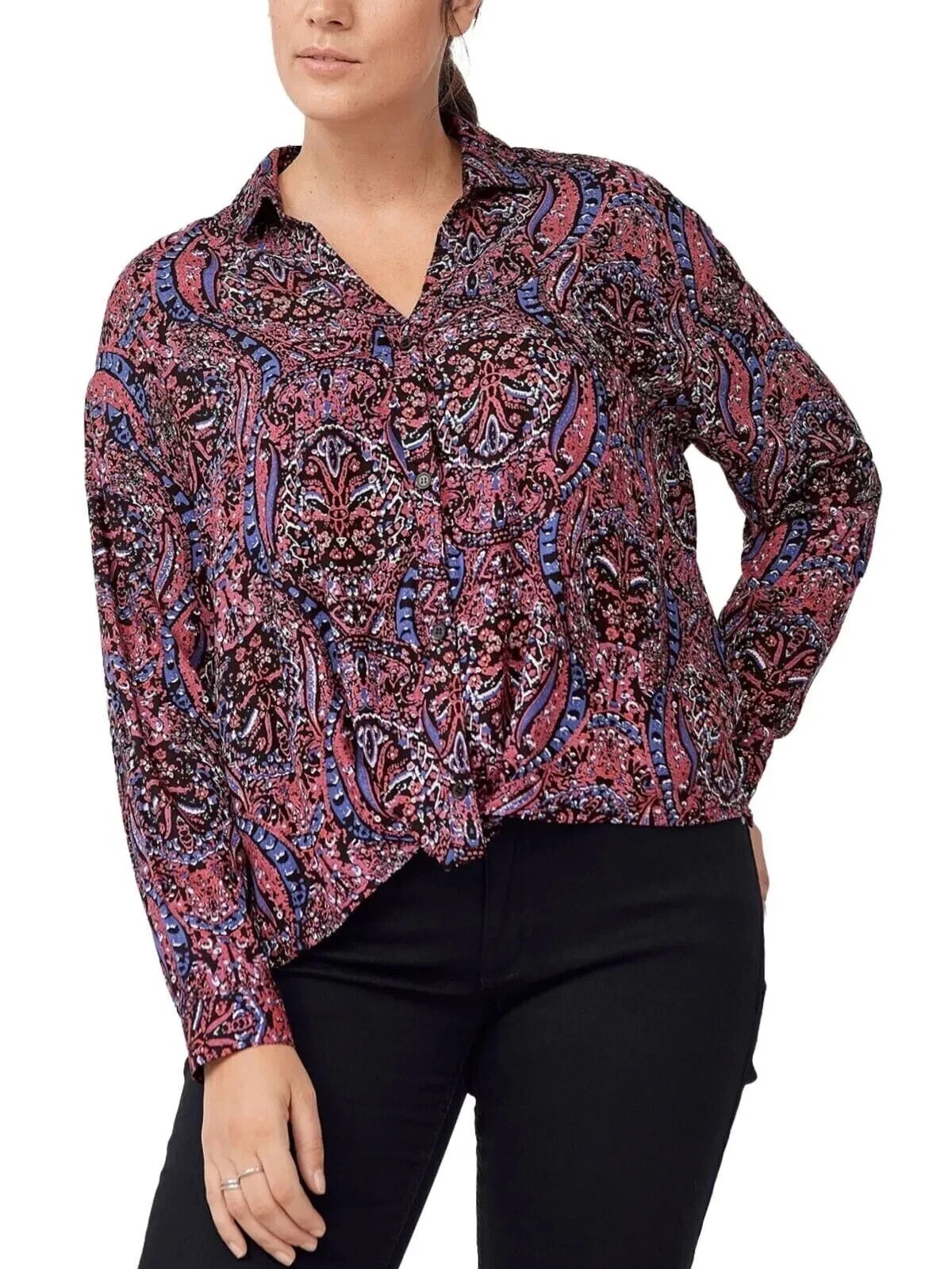 Women’s Red Paisley Twist Front Blouse