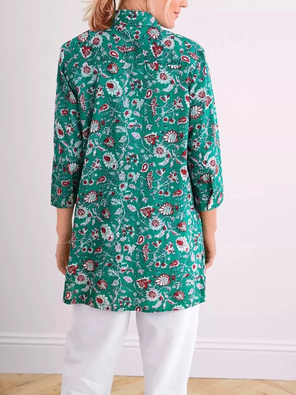 Lily Ella Women’s Green Floral Cotton Longline Blouse