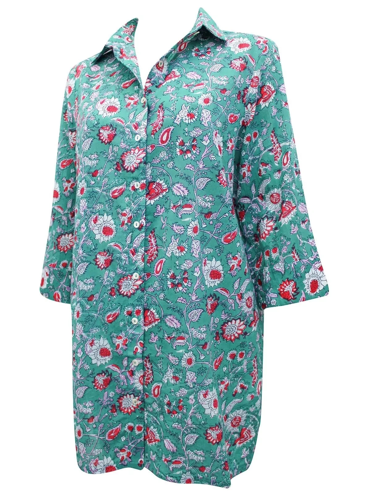 Lily Ella Women’s Green Floral Cotton Longline Blouse