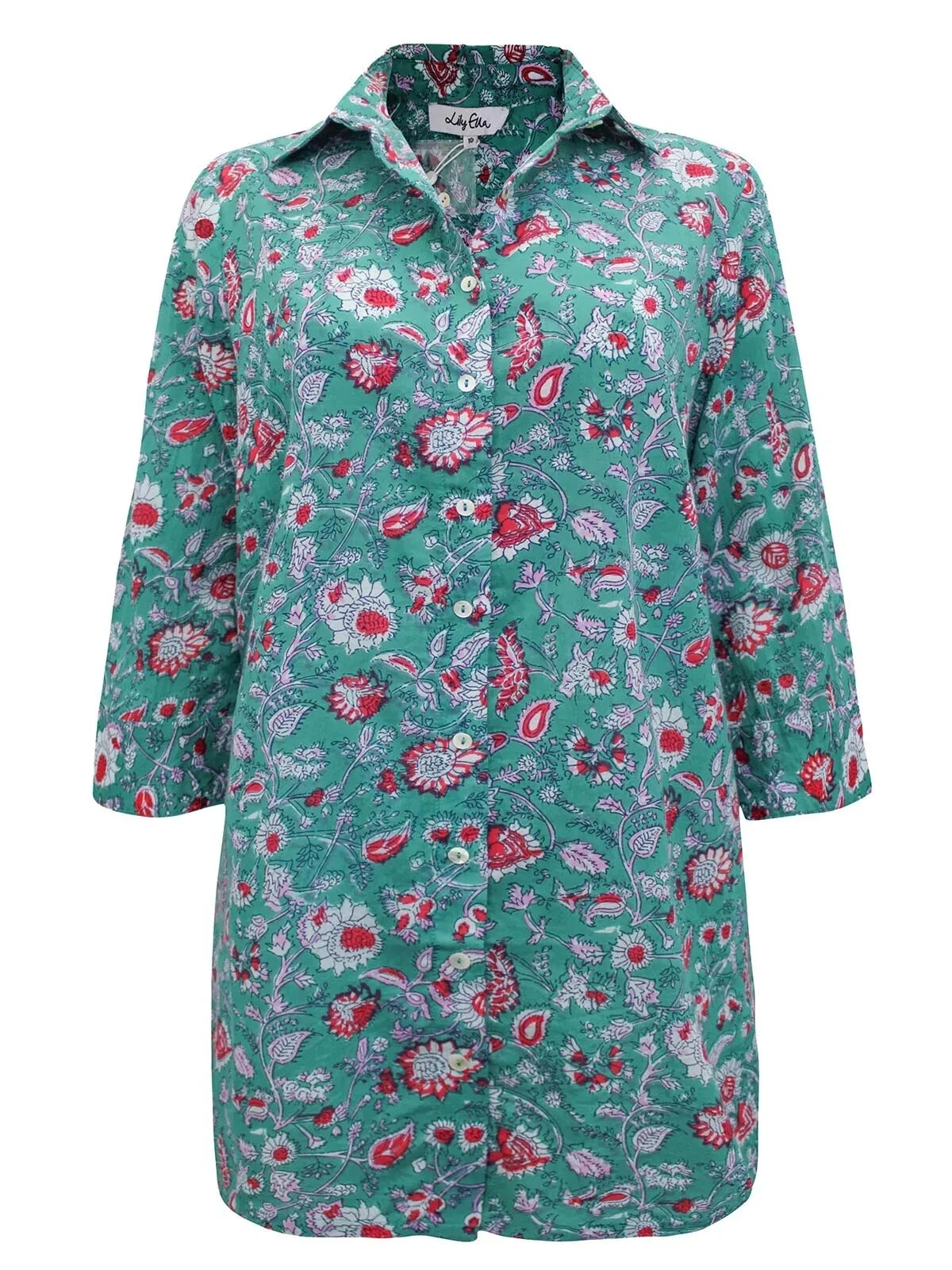 Lily Ella Women’s Green Floral Cotton Longline Blouse