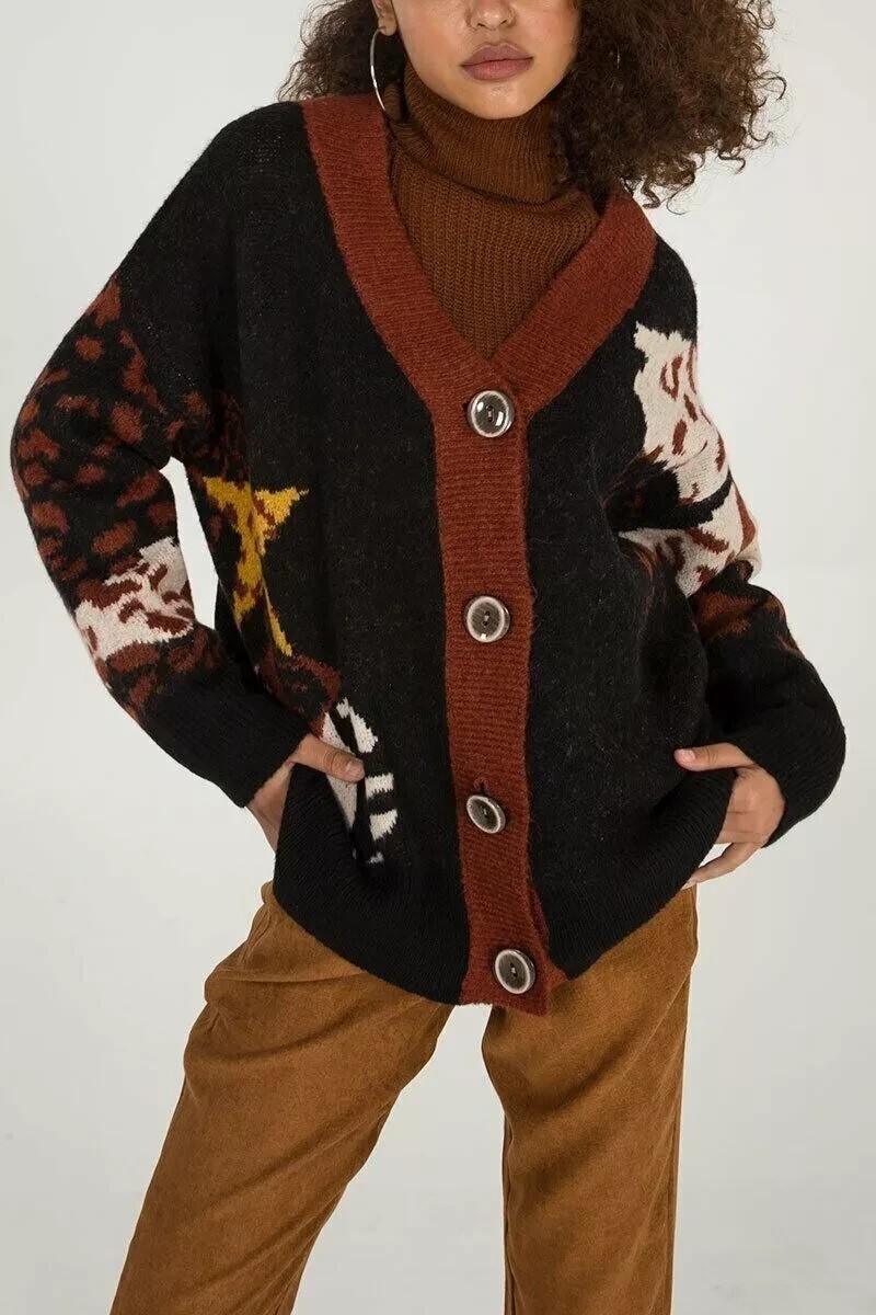 Wild Flower Floral Chunky Knit Cardigan – Black