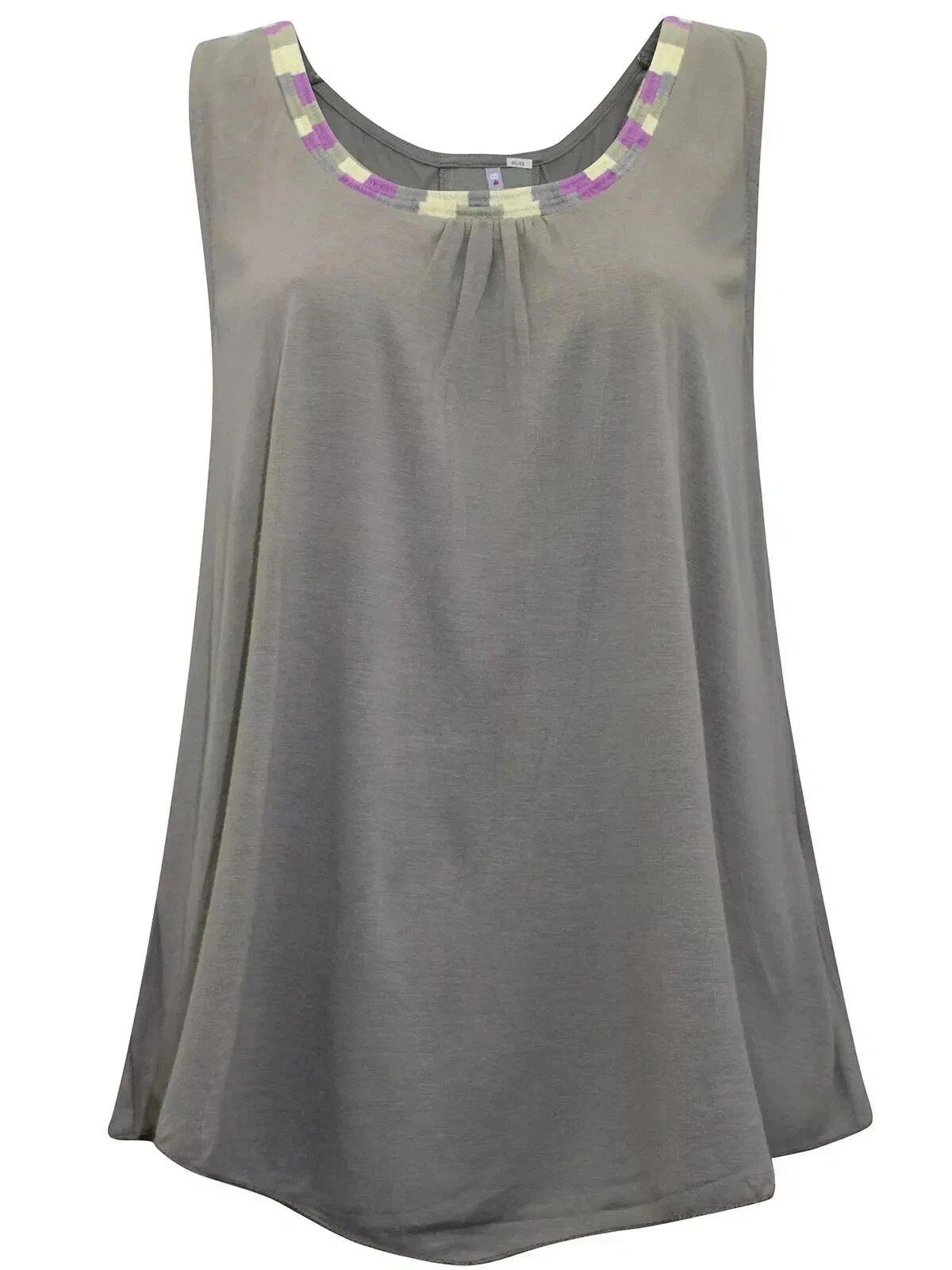 Women’s Khaki Green Embroidered Sleeveless Tunic Top