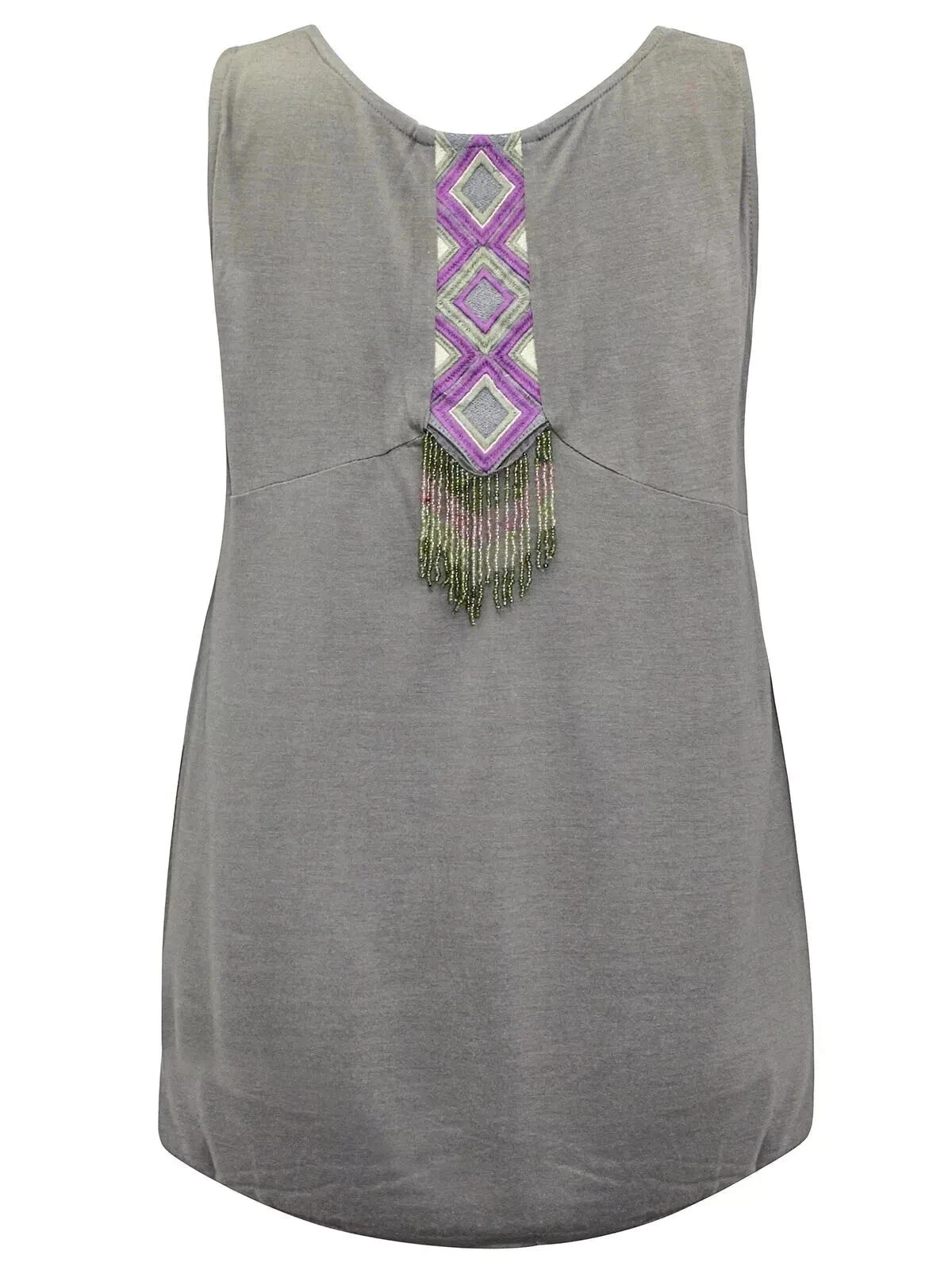 Women’s Khaki Green Embroidered Sleeveless Tunic Top