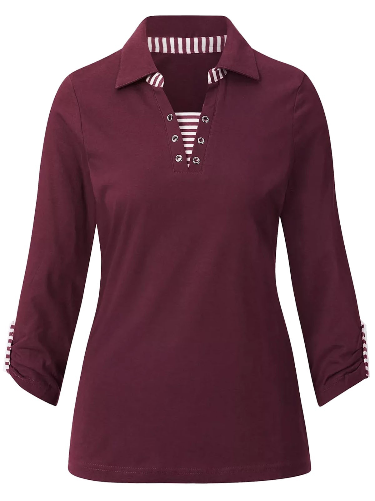 Women’s Wine Burgundy Pure Cotton Eyelet Detail Top