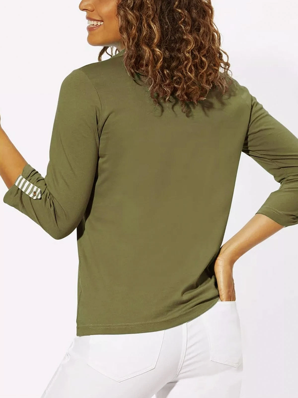 Collection L Pure Cotton Eyelet Detail Top – Olive Green
