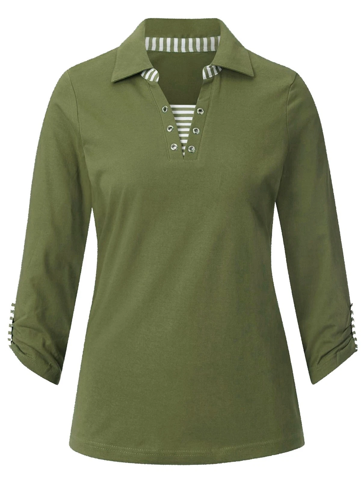 Collection L Pure Cotton Eyelet Detail Top – Olive Green
