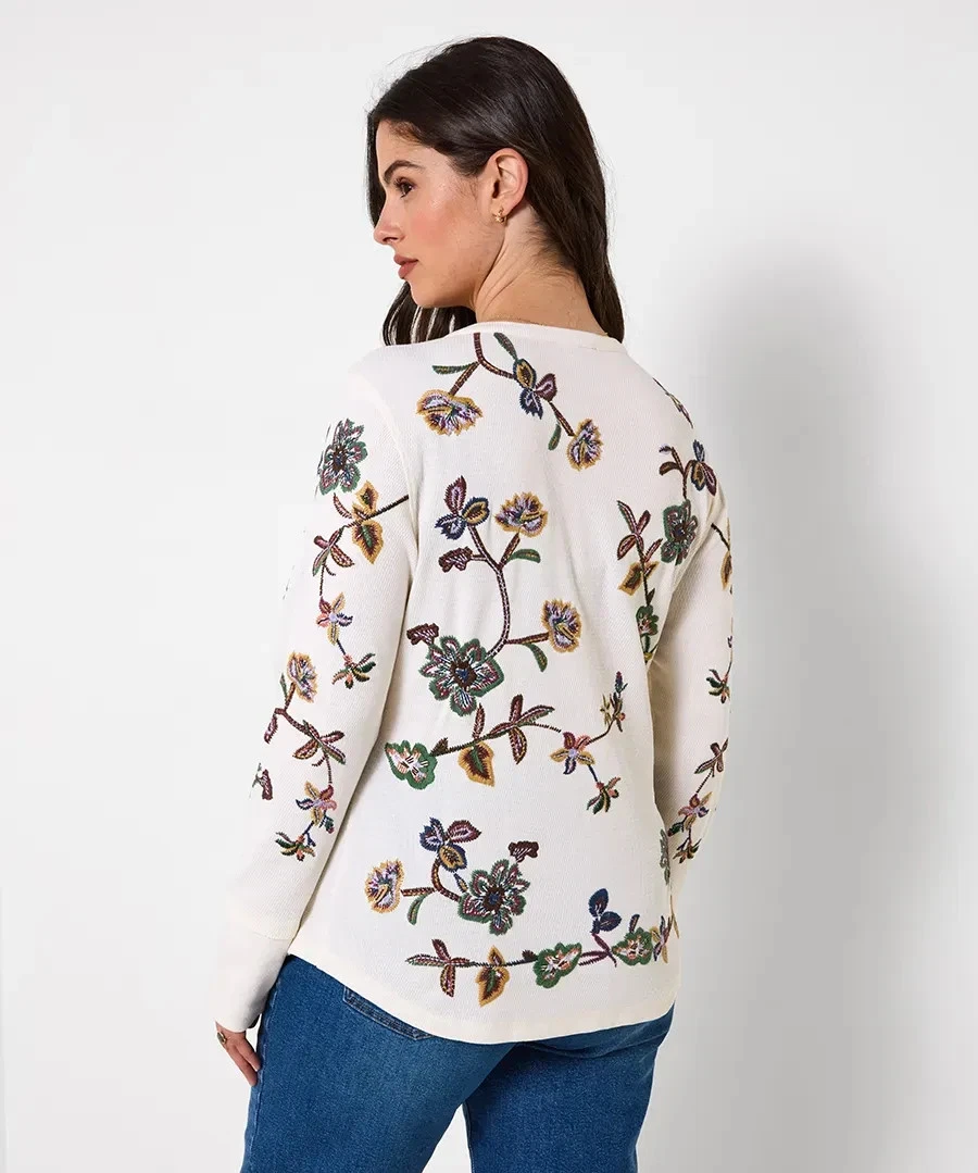 Joe Browns Ellie Embroidered Waffle Jersey Henley Top