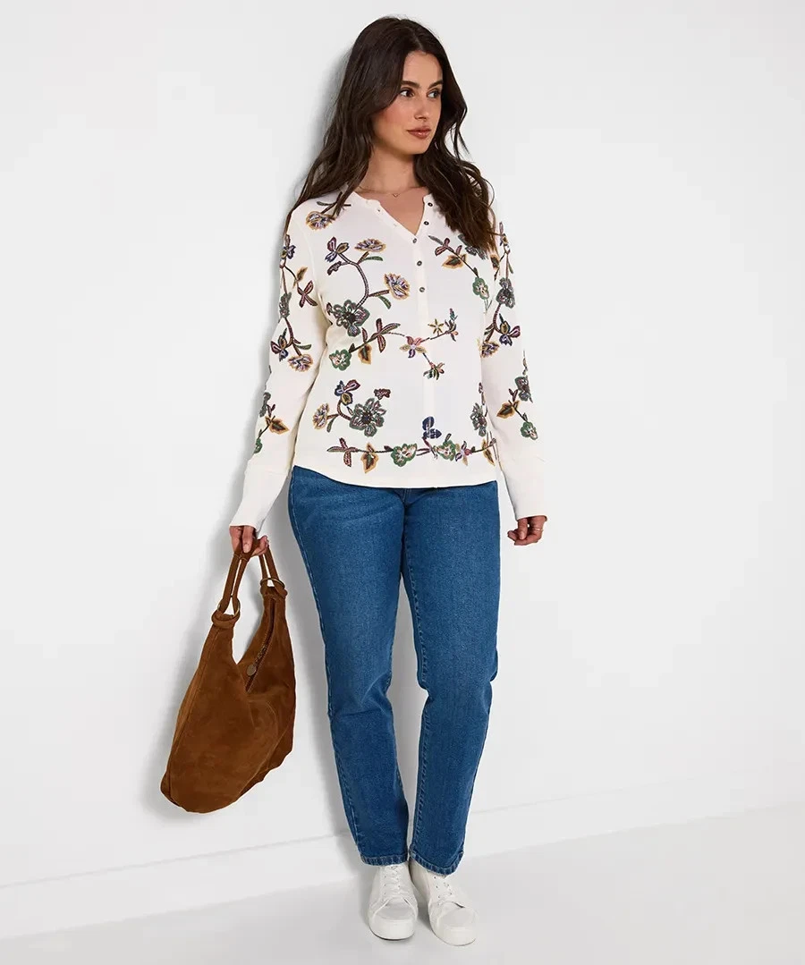 Joe Browns Ellie Embroidered Waffle Jersey Henley Top