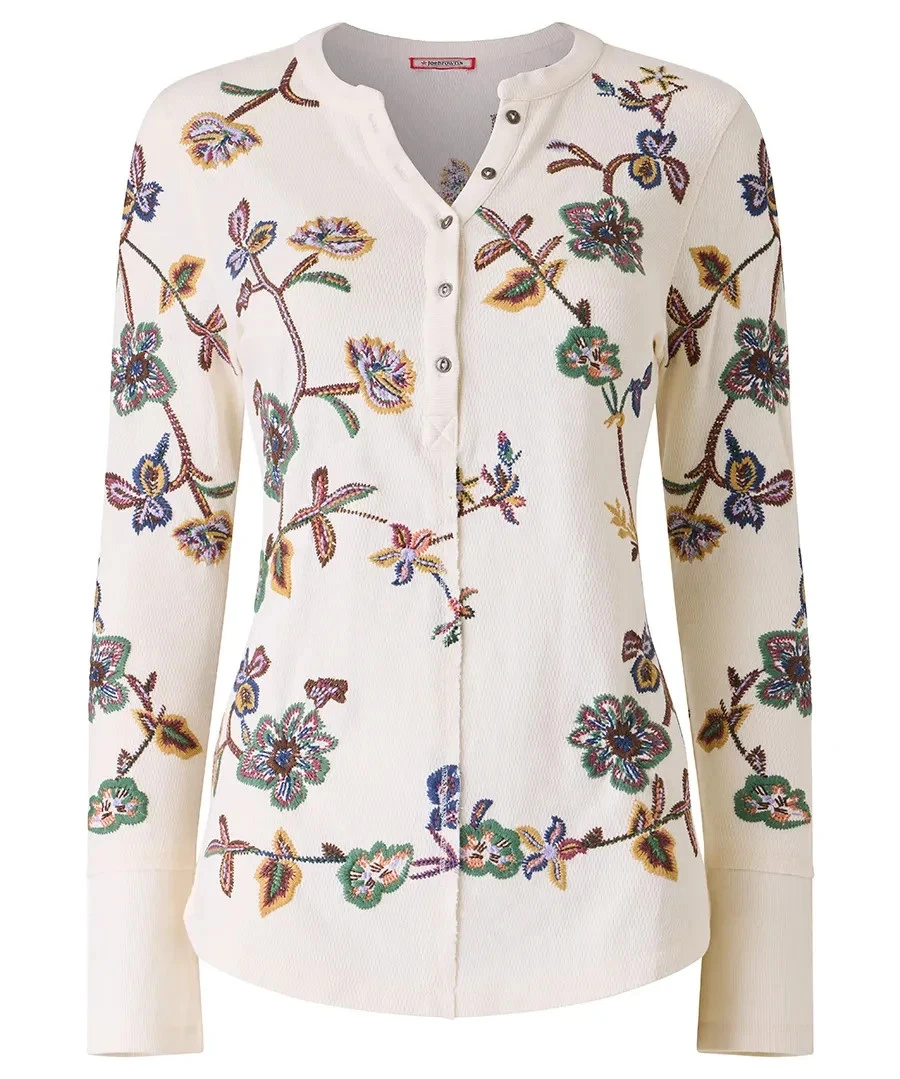 Joe Browns Ellie Embroidered Waffle Jersey Henley Top